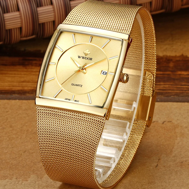 שעוני קוורץ WWOOR Watch Men Quartz Waterproof Square Clock Mens