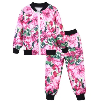 

2018 Brand Spring Autumn Girls Print Flower Sport Wear Long Sleeve Top+Pants Clothing Sets Kid School Fashion Clothes set Hot