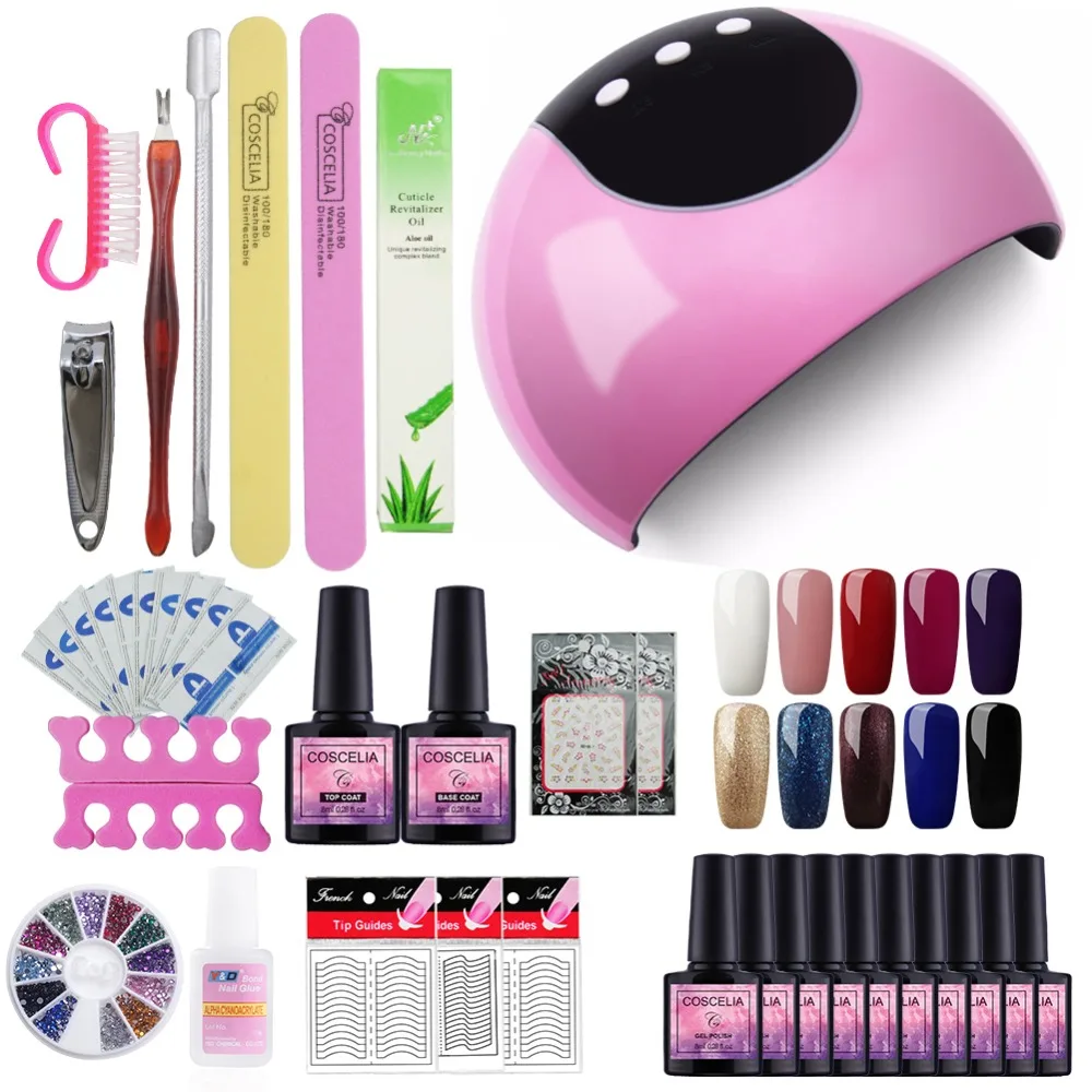 24W UV LED Lamp Manicure Set With Lamp File Machine 10 Pcs UV Gel