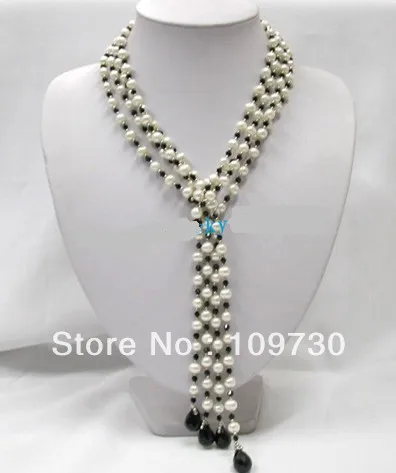 

Jewelry 001422 wonderful 2strads white FW pearls black agate necklace 5.4