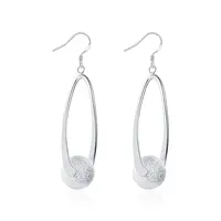 Акция! Оптовая цена, серебряные серьги для женщин, модные свадебные ювелирные изделия, две линии, клипсы, песочный шар, длинные серьги-капли - изображение