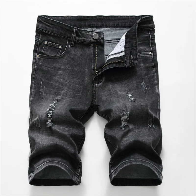 Популярные летние джинсовые шорты мужские стрейчевый облегающий короткие джинсы мужские дизайнерские хлопковые повседневные рваные черные шорты до колен шорты