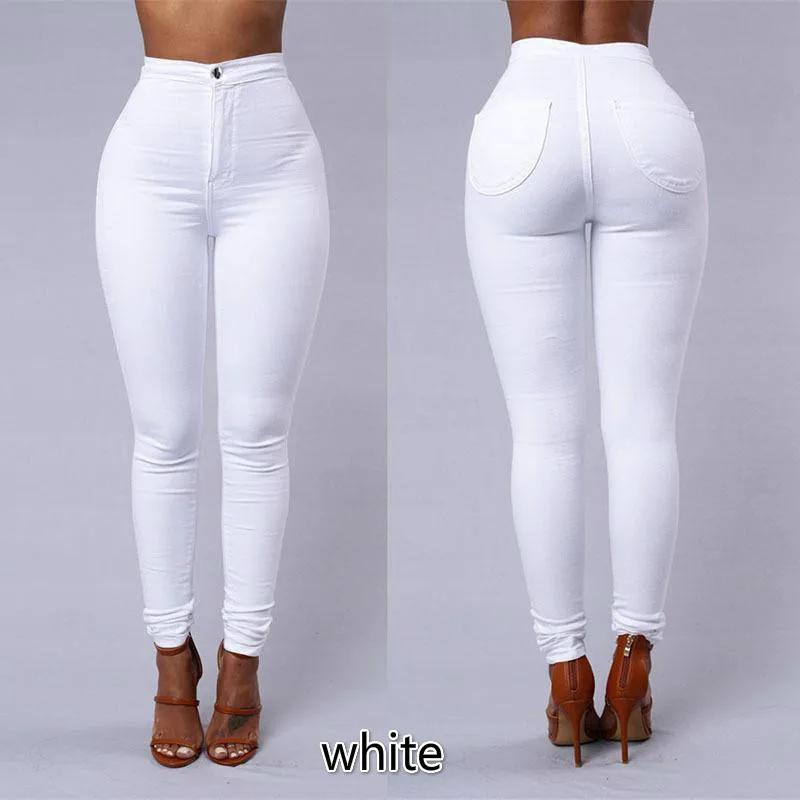 Шесть цветов, женские модные летние джинсы с высокой талией, простой дизайн, сексуальные Эластичные Обтягивающие джинсы-карандаш ярких цветов для женщин и девушек, S-3XL - Цвет: white