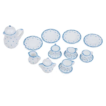 

15Pcs 1/12 Dollhouse Miniature Blue Flower Patten Porcelain Coffee Tea Cups Ceramic Tableware Kitchen Accessories