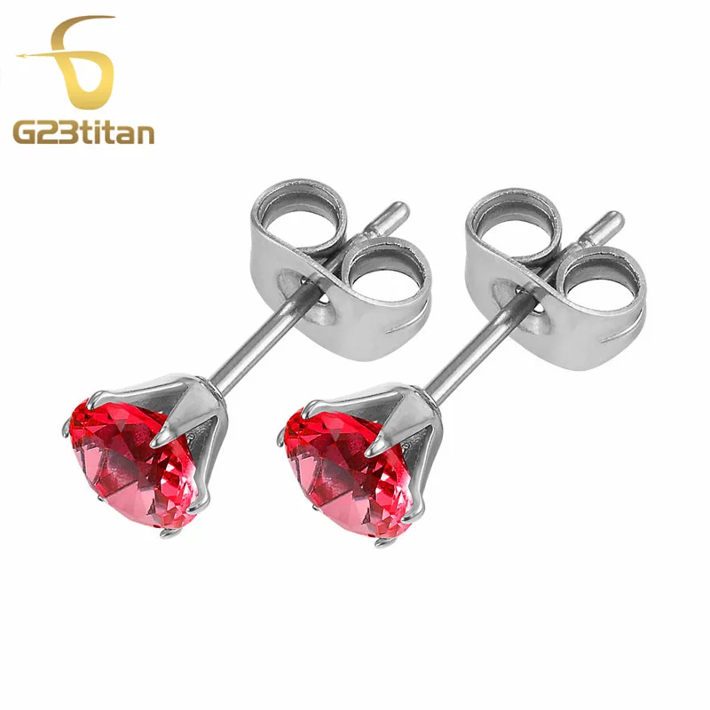 G23titan, циркониевые серьги для девочек, не вызывают аллергию, G23, серьги-гвоздики титановые, пирсинг для ушей, Женские Ювелирные изделия, Сертификация SGS - Окраска металла: Red