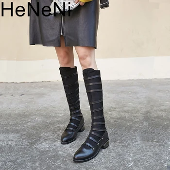 

Knee high boots Woman 2018 Roman style Cross-tied Riding boots Women shooes Chaussures Femme Zip Rivets Girls Sapato Feminino