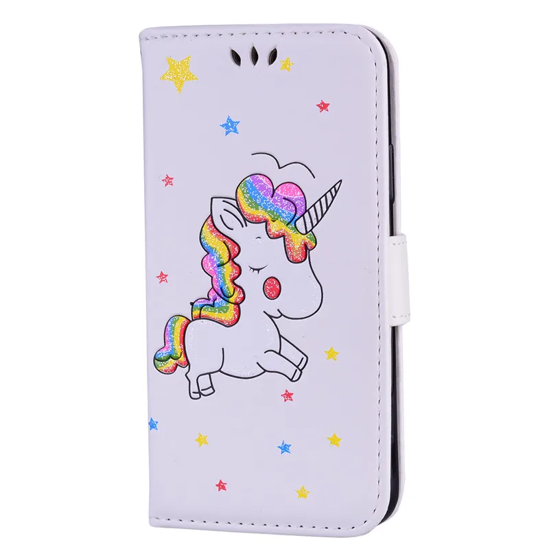 Модный чехол для Iphone X, для Iphone 8 plus, 7, 7 Plus, 6, 6S plus, 5 5S, флип-чехол из кожи+ ТПУ, мягкий милый чехол-подставка с изображением единорога из мультфильма