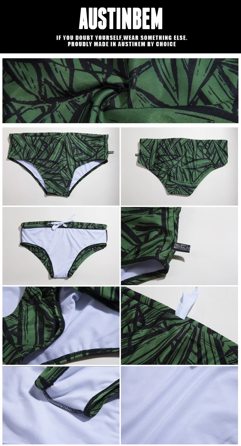 AUSTINBEM зеленый лист мужской купальник Спортивный spra мужские плавки с принтом пляжное, для Спа плавки мужские s мужские плавки 331