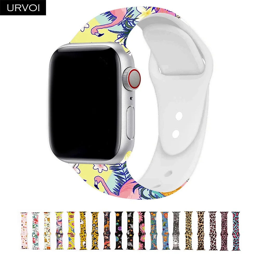 URVOI силиконовый ремешок для Apple Watch series 4 5 3 2 1 спортивный ремешок для iWatch AW адаптер Фламинго Леопард граффити живопись 44 мм