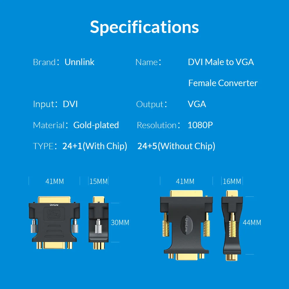 Адаптер Unnlink DVI к VGA адаптер Active D(24 + 1) I(24 5) D Sub FHD 1080P @ 60 Гц для ПК компьютера