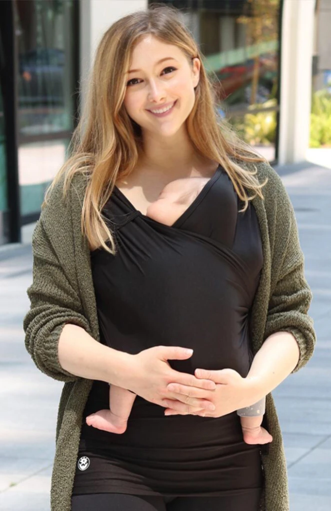 PFSCW Multifunction Breastfeeding Blouse,Kangaroo Daddy Kangaroo Mom Tank Shirt,New Mom Wrap Carrier Tank Stretchy Sling Tops,Black,S