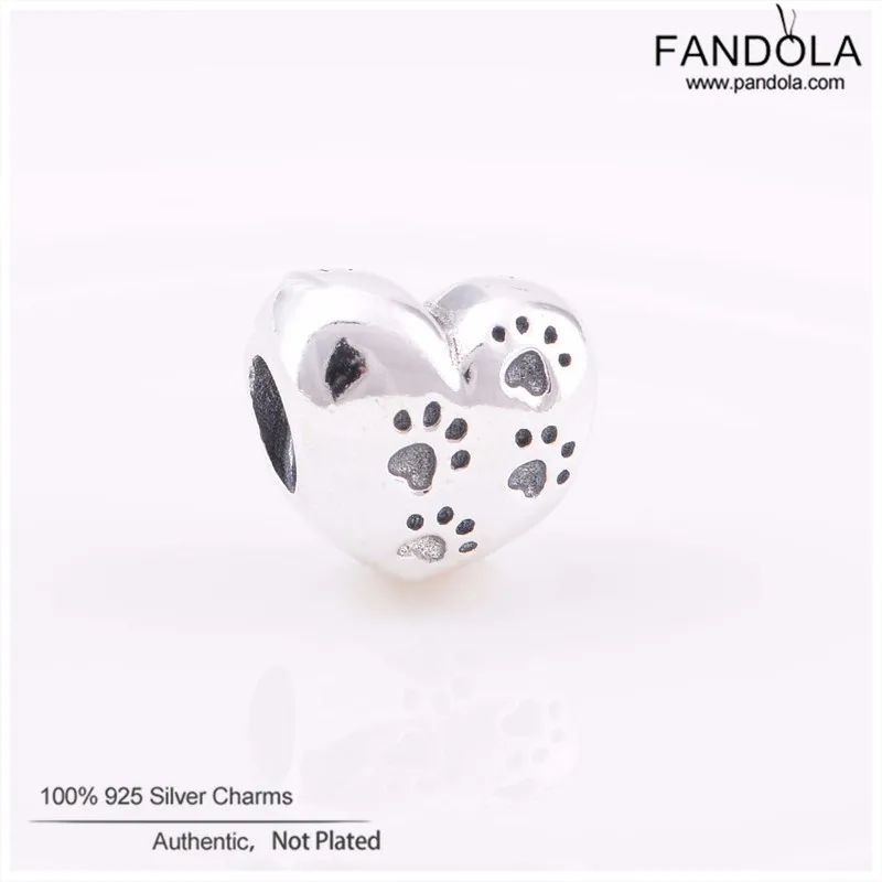 

My Sweet Pet Paw Print Heart Charm 925 Sterling Silver European Beads for Jewelry Making Fits Original Bracelet Promotion
