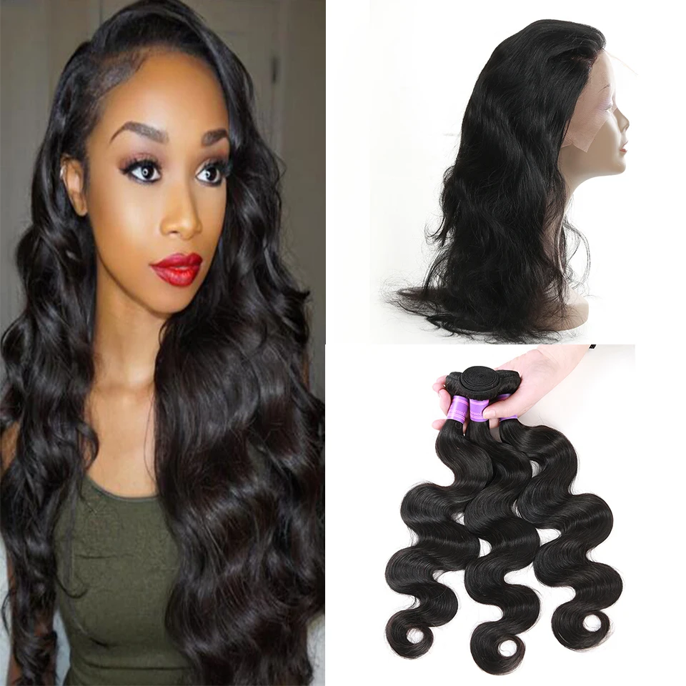 Pre Plucked 360 Frontal With Bundles 8A Mink Peruvian Virgin Hair Body Wave Closure Queen Products Bundle |
