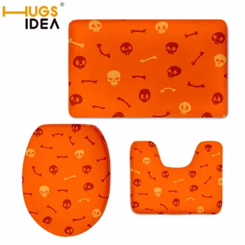 

HUGSIDEA Happy Halloween Skulls Style Pedestal Rug Pedestal Rug Carpet Absorbent Non-Slip Pedestal Lid Toilet Cover Bath Mat