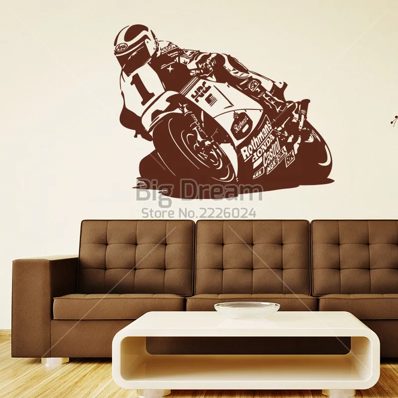 Наклейка на стену для гоночного мотоцикла, виниловая, сделай сам, домашний декор, мотоциклетный проигрыватель, Наклейки на стены, спорт для детей, гостиной
