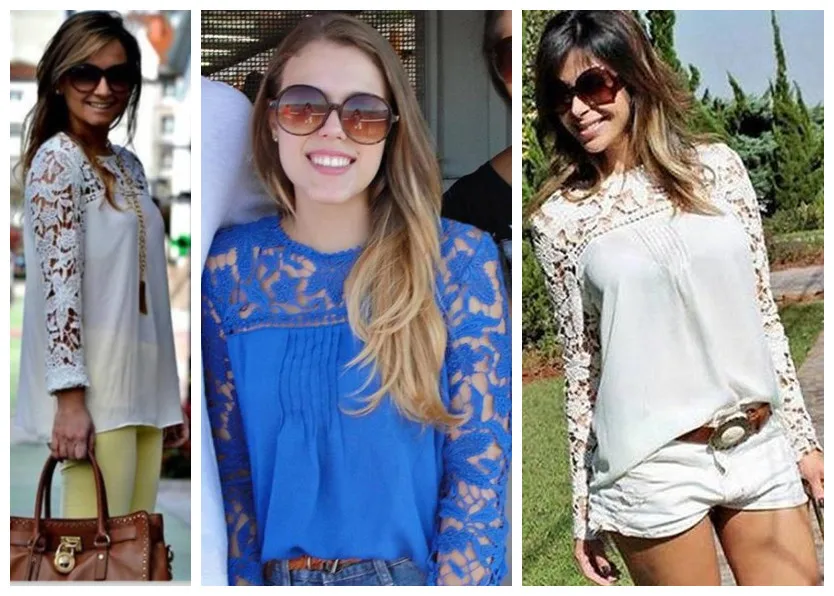 блузка 2014 новых весной blusa ёенщин осенью летняя мода рубашка круёева цветок
