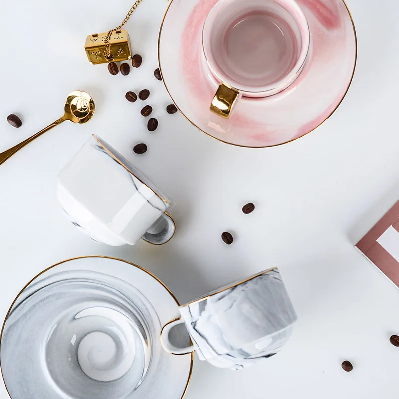 

Ceramic Coffee Cup Milk Cup Coloured Marble Striped Cups & Saucers with Spoon Phnom Penh Quality Fashion Party supply Mug