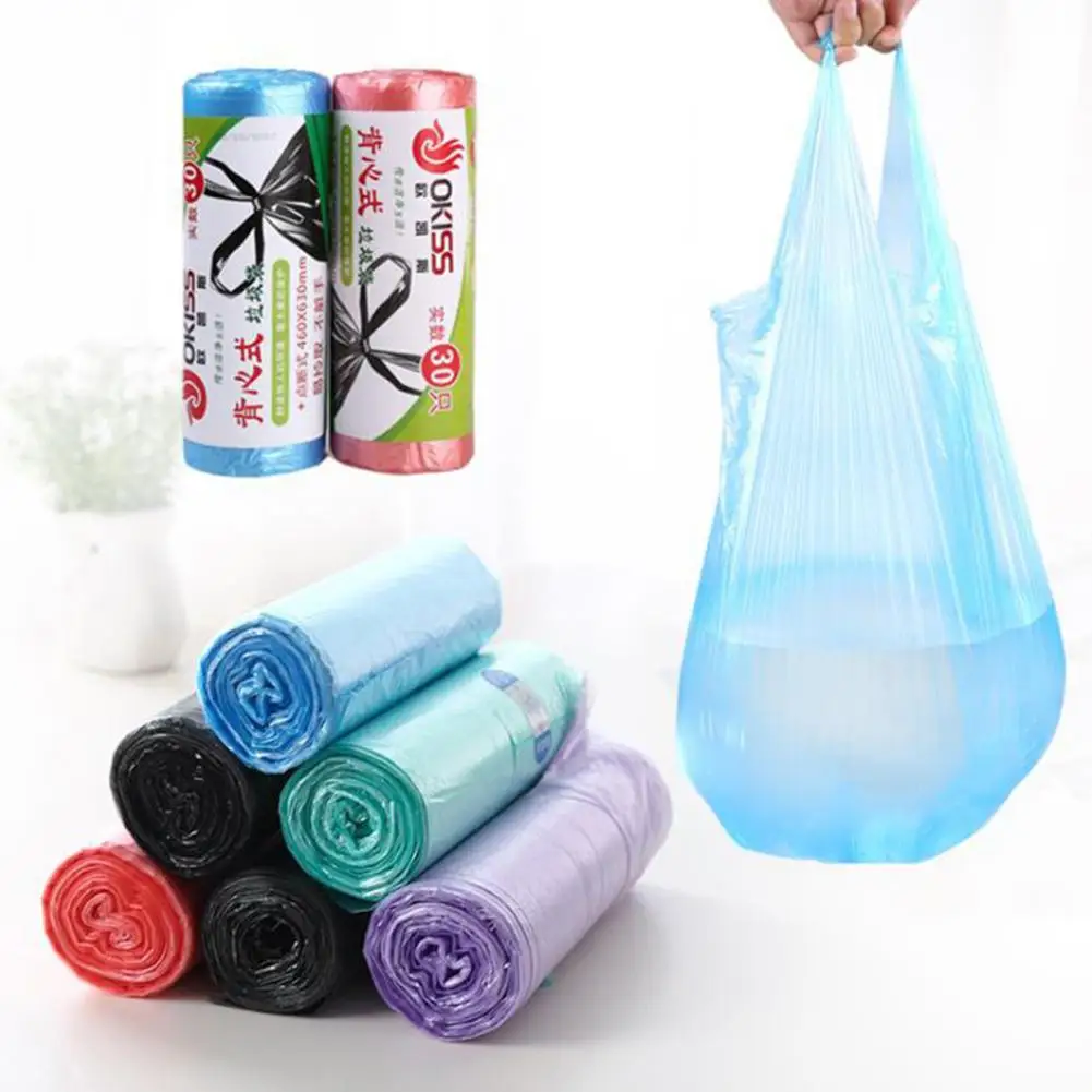 

1Roll/30Pcs Disposable Waste Bin Trash Holder Garbage Thickened Handle Bag Pouch hot