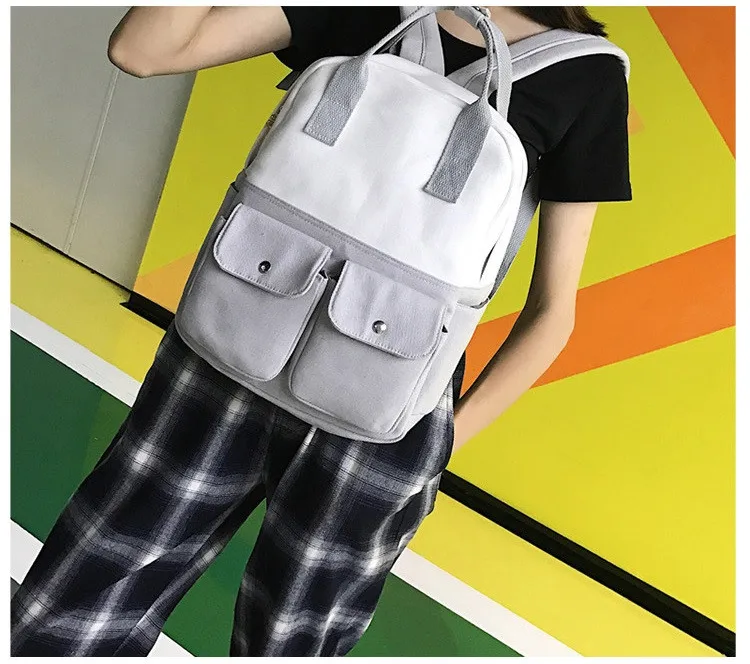 MJ Women Canvas Backpack Fashion Patchwork Canvas Travel Bag Female Large Capacity School Bag Backpack for Teenage Girls (11)