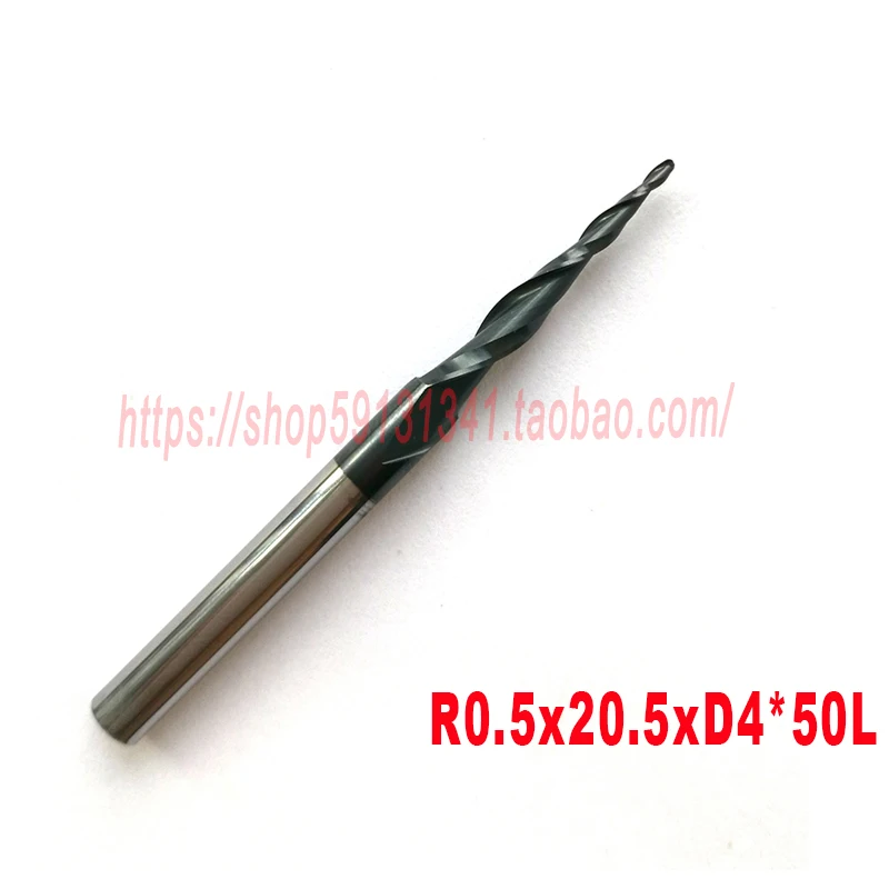 2 Pcs High Quality Carbide Tapered End Mills 2 Flutes R0.5 D4 TiAIN Coat HRC55