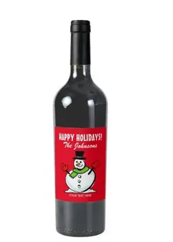 

Cute snowman Christmas Happy Holidays personalized Wine Label, Christmas decorations for Home, Champagne Gift Stickers