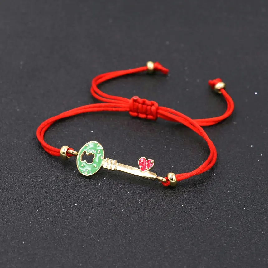 Модный золотой браслет с ключом из нержавеющей стали для мужчин и женщин, красная веревка, резьба, браслеты для пар, подарок для влюбленных ювелирных изделий