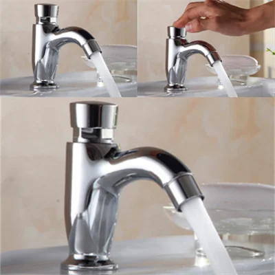 

Basin Tap Brass Delay Faucet Touch Press Auto Self Closing Cold Water Saving Tap Metered Faucets