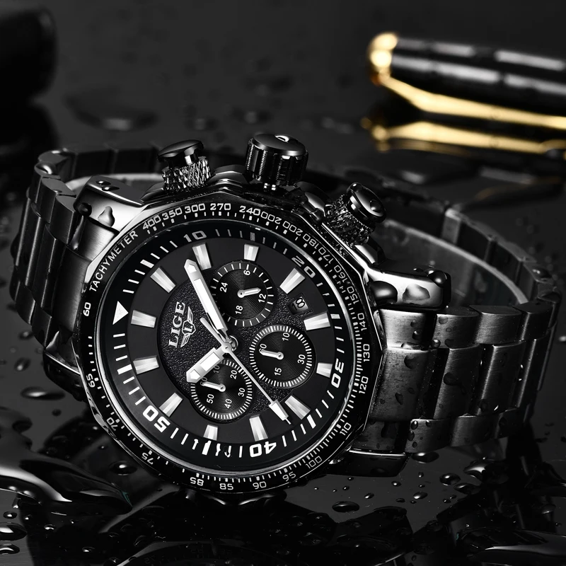 LIGE Mens Watches Top Brand Luxury Men's Military Waterproof Sports Watch Stainless Steel Large Quartz Wathes Relogio Masculino