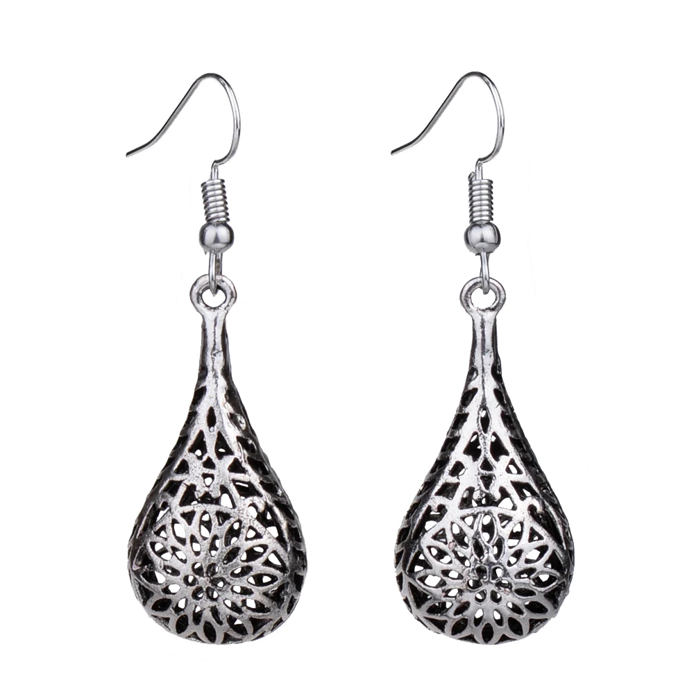 

MYTHIC AGE Unique Tibetan Silver Color 3D Stereoscopic Hollow Out Water Drop Earrings For Women Dangle Earring Vintage Jewelry