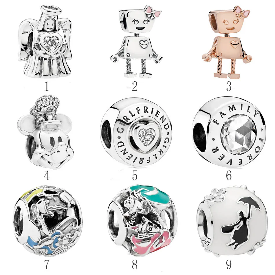 

925 Silver DIY Jewelry Angel Bella Bot Steamboat Alice Mad Aurora Fairy Godmothers Mary Charms fit Pandora Bracelet Bangle