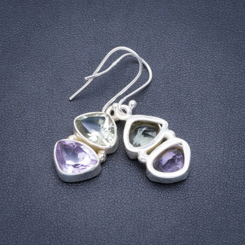 

Natural Green Amethyst and Amethyst Handmade Unique 925 Sterling Silver Earrings 1.5" A2198