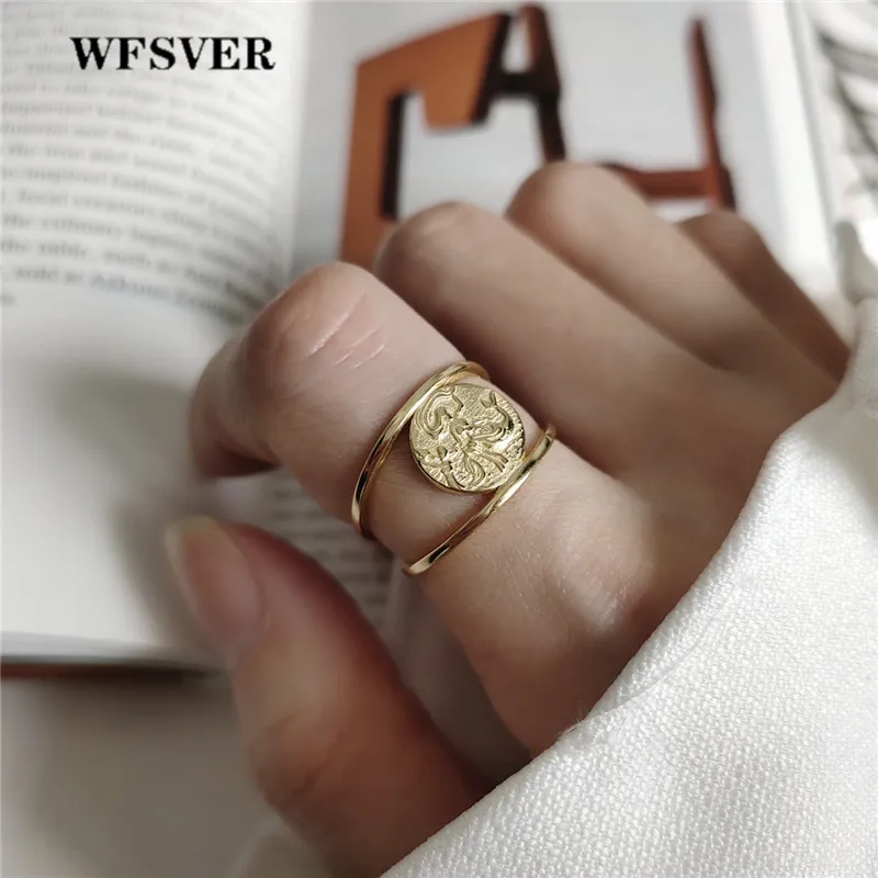 WFSVER кольцо из стерлингового серебра 925 для женщин модные золотые цвета с двойным рисунком рыбы кольцо открытие регулируемые ювелирные изделия подарок