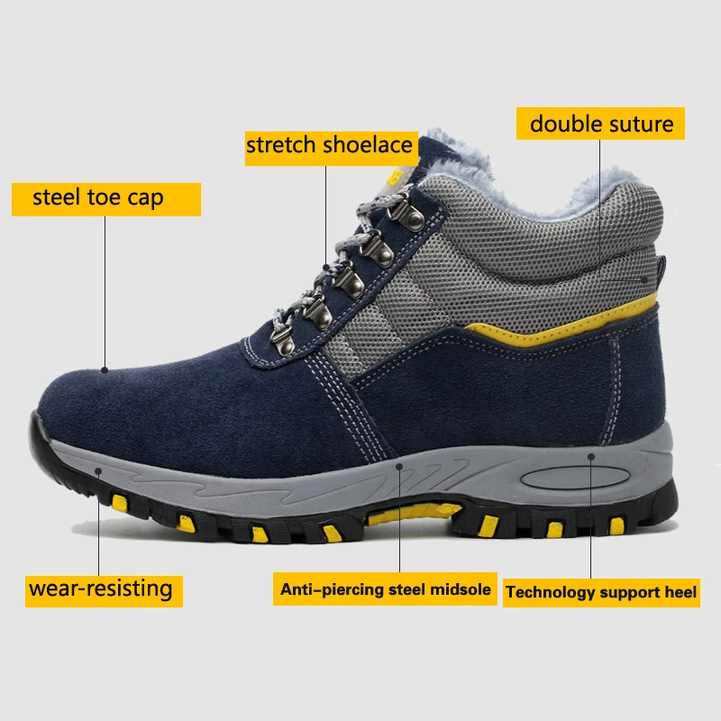 الرجال جلد البقر العلوي في الهواء الطلق غطاء صلب لأصبع القدم سلامة العمل الأحذية الذكور عالية أنبوب الأحذية تأثير مقاومة ثقب واقية أحذية أما...