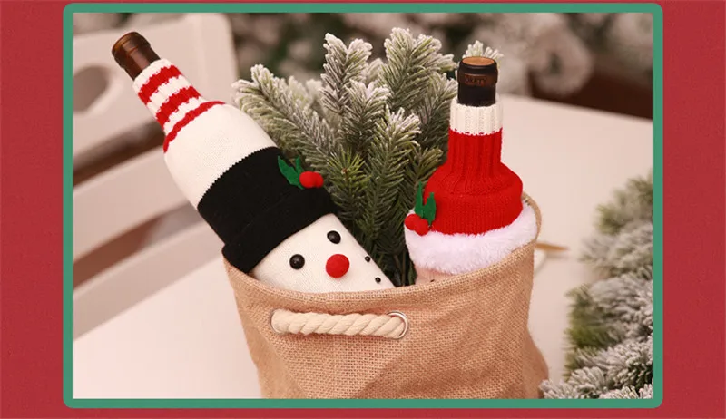 Вязаная сумка для бутылки вина Санта Клаус Снеговик крышка для бутылки с красным вином Новогоднее Рождество держатели для подарков ужин вечерние украшения керст