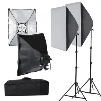 

50*70cm Softbox 2m Light Stand Photography 45W Lamp Bulb 5 in 1 Lamp Holder Kit UK Plug 220V fotografia acessorio
