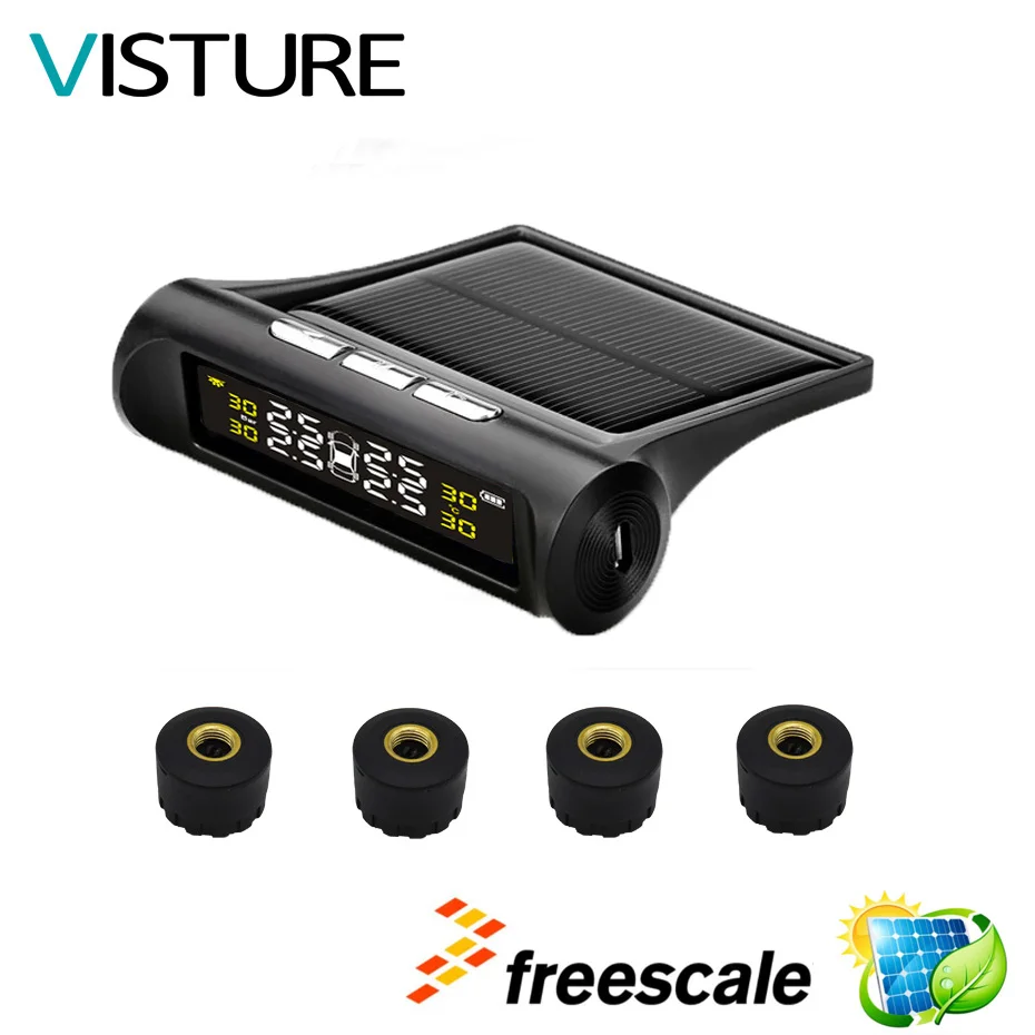 100 pcs Per Lot Tire Pressure Alarm Monitor System Solar Power TPMS 4 External Sensor Temperature Alert Sun Energy Visture T06W |
