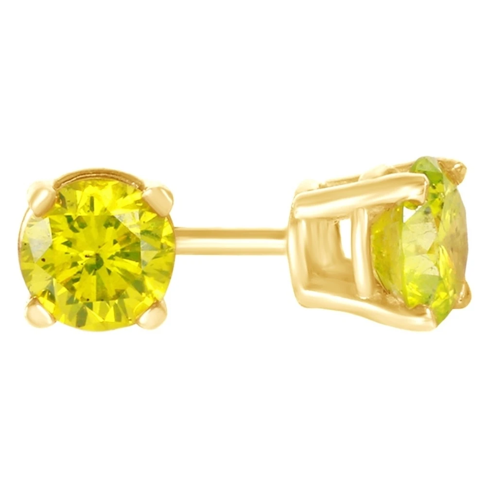 1 Ct Yellow Natural Diamond Solitaire Stud Earrings In 14K Yellow Gold