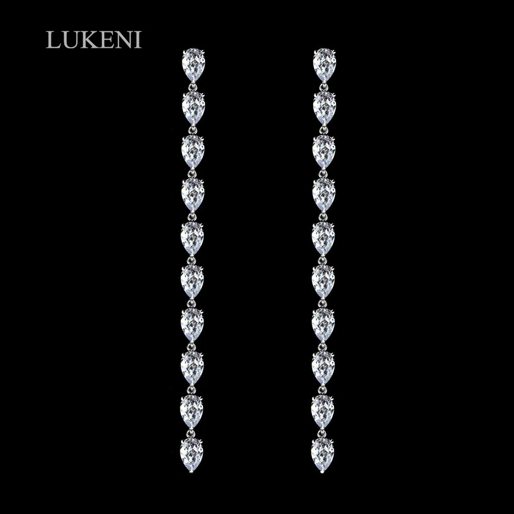 

LUKENI New Design White /Black Color Cubic Zircon Long Water Drop Tassel Earrings For Women Party Jewelry
