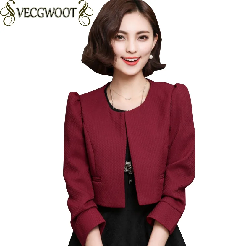 

2019 Spring/Autumn New Slim Short Jacket Women Blazer Solid color Large size Blazer Women Round neck Long sleeve Blazer X793