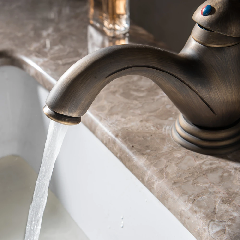 Bathroom Sink Faucet Antique Bronze Basin Faucet Water Tap Single Handle Cold and Hot Water Tap3