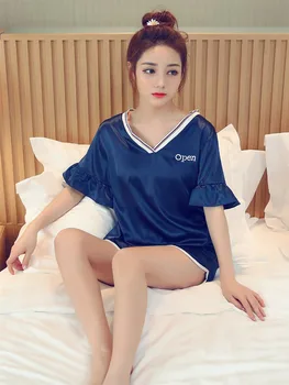 

silk sleeveless nightwear suits female satin sleepwear shorts set for women