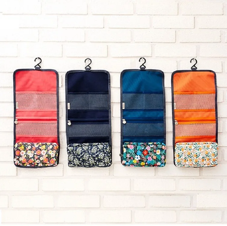 

CAMMITEVER Business Travel Foldable Makeup Storage Bag Nylon Canvas Cosmetic Bag Waterproof Make Up Wash Organizer Zipper