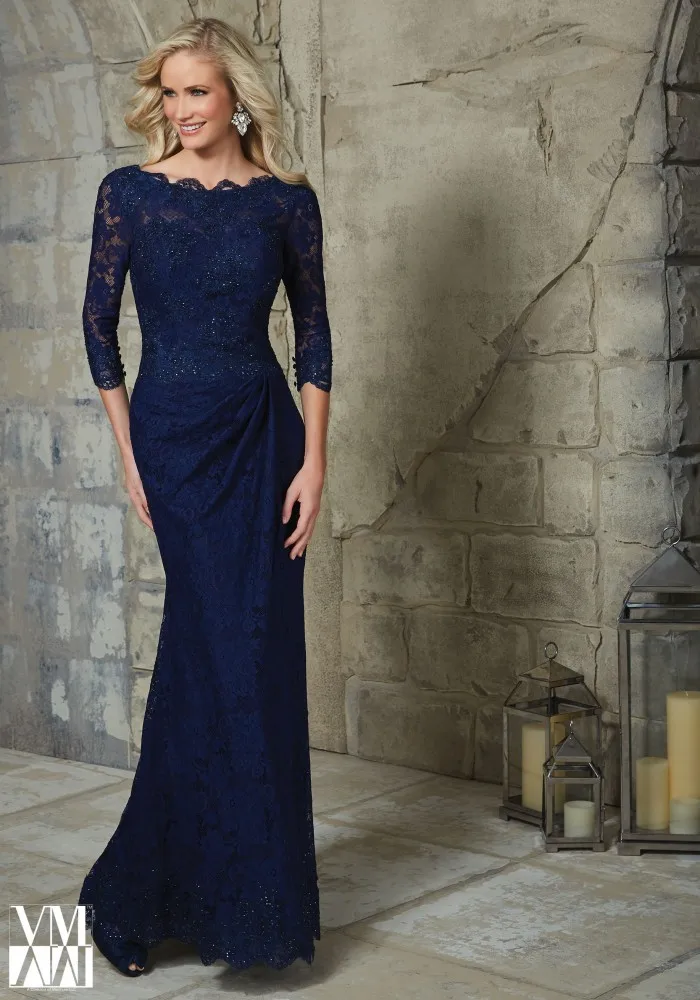 Navy Blue Silver Lace Mother Of The Bridal Dress With 3 4 Sleeve Navy Blue Silver Lace Mother Of The Bridal Dress With 3 4 Sleeve Floor Length Mermaid Under 99 Dollar In Bride Dresses From Weddings