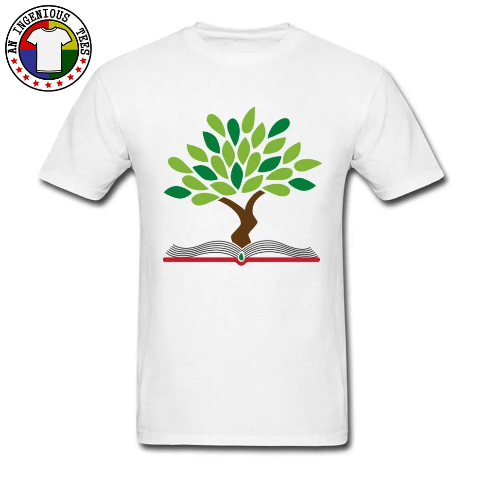 Europe Tree And Book Birthday Short Sleeve VALENTINE DAY Tops Shirt Funny Round Neck Cotton Fabric Tee Shirt Men's T Shirts Tree And Book white