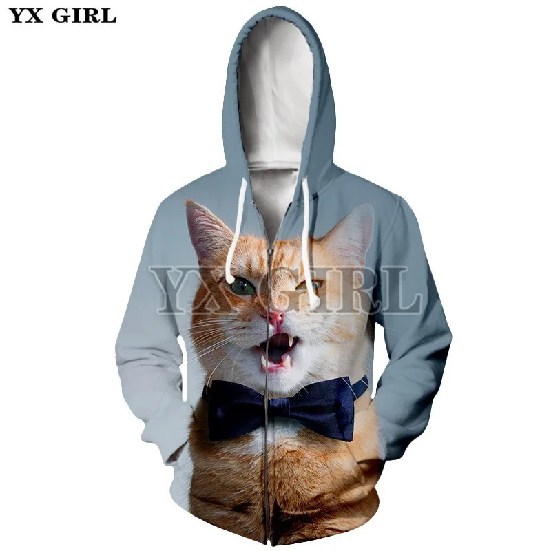 

YX Girl Womens 3D Print Cute Cat Zipper Hoodies Casual Hoodie Women Lovely Cat Printing Sweatshirt Zip Up Jacket Dropshipping