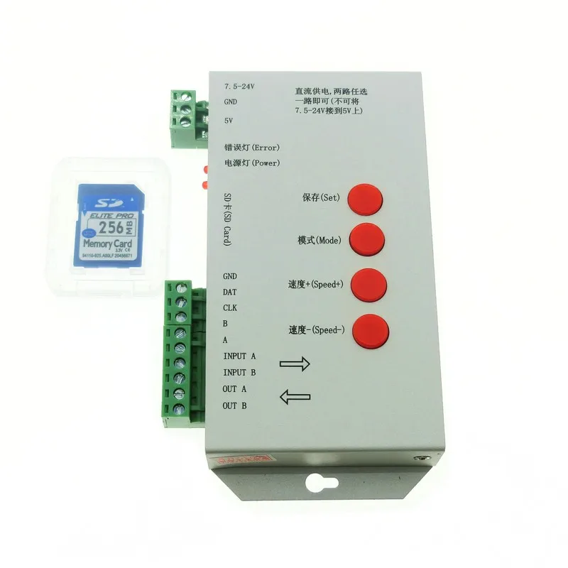

T-1000S LED Pixel Controller for LPD6803 WS2801 WS2811 RGB Full Color DC5V-24V with SD Card.