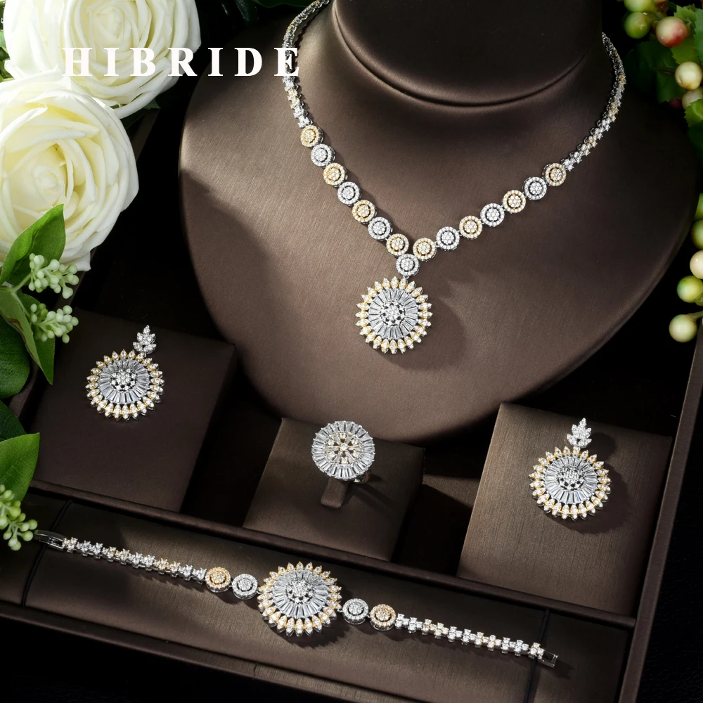 

HIBRIDE Hot-sale African 4pcs Bridal Jewelry Sets New Fashion Dubai Jewelry Set for Women Wedding Party Accessories Design N-974