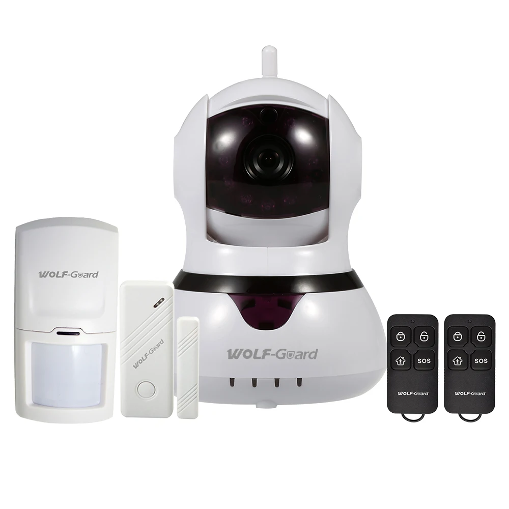 

Wolf-Guard DIY Home House Alarm Secutiry Burglar System 2.4G WiFi IP Camera 720P with Door Contact Sensor PIR Motion Detector