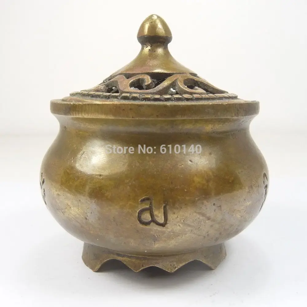 

decorated old handwork copper incense burner carved Tibetan mantras CP39P10