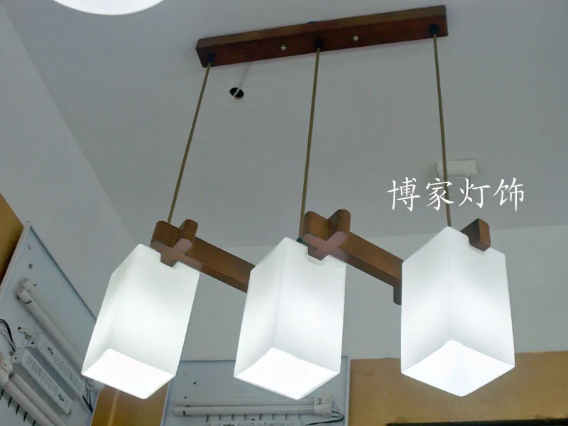 Китайский Японский светодиод дерево стекло абажур люстры ресторан столовая лампа e27 110-220 В